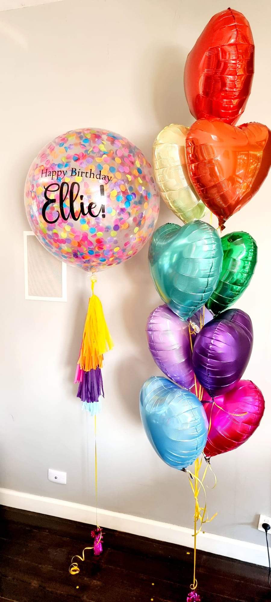 Rainbow Love Hearts Confetti Jumbo Balloon Bouquet Delivered Melbourne