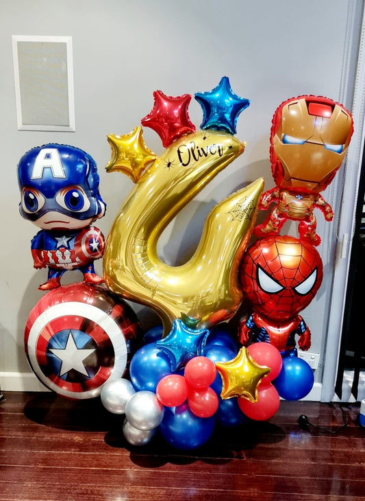 Carpa de globos con temática de superhéroes (llena de aire)